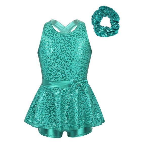 JanJean Girls Sparkle Dance Clothes for Jazz Latin Hip Hop Ballet Ballroom Dance Costume Backless Lake Green 8