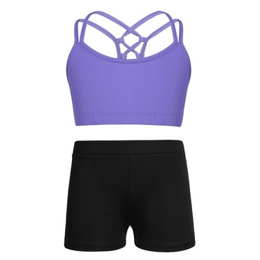 JanJean Girls Sport Outfits 2 Piece Gymnastics Dance Untard Sleeveless Crop Tops with Shorts Set Lavender 12
