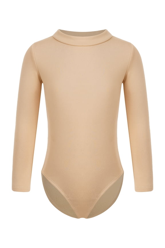 Girls' Team Basics Long Sleeve Leotard Fleece Lined Ballet Bodysuit Gymnastic Training Mock Neck 170