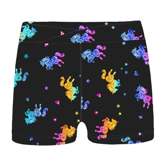 JanJean Girls V Cross Waist Short Leggings Bike Dance Tumbling Athletic Gymnastics Shorts Activewear Cartoon Black 16