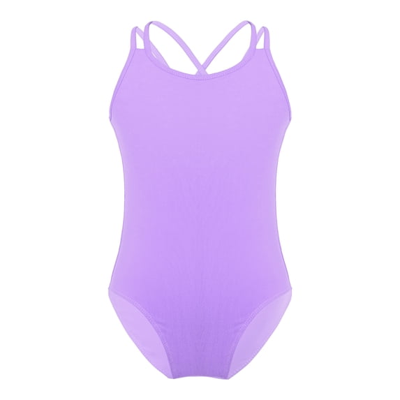 JanJean Gymnastics Leotard for Girls Solid Color One Piece Bodysuit Criss Cross Ballet Dance Athletic Unitard Dancewear Lavender 3-4