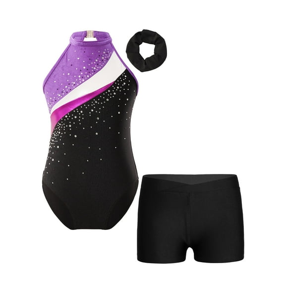 JanJean Gymnastics Leotards for Girls Sport Outfits Sleeveless Ballet Dance Bodysuit Unitard with Purple&Black 10