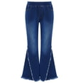 thumbnail image 1 of JanJean Kid Girls Youth Junior Denim Jeans Bell Bottom Flare Pants High Waist Wide Leg Ruffled Dark Blue 4, 1 of 6