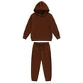 thumbnail image 1 of JanJean Kids 2 Piece Sport Sweatsuit Athletic Tracksuit Boys Girls Drawstring Hoodie Pullover with Coffee 140, 1 of 9