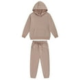 thumbnail image 1 of JanJean Kids 2 Piece Sport Sweatsuit Athletic Tracksuit Boys Girls Drawstring Hoodie Pullover with Light Brown 120, 1 of 9