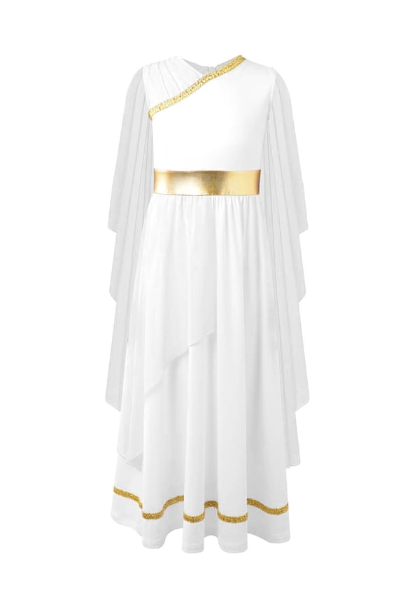 Kids Ancient Greek Toga Dress for Girls Grecian God Princess Gown Halloween Fancy Outfit White 8