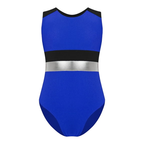 JanJean Kids Athletic Gymnastics Leotard for Boys Metallic Sleeveless Acrobatics Training Bodysuit Royal Blue 10