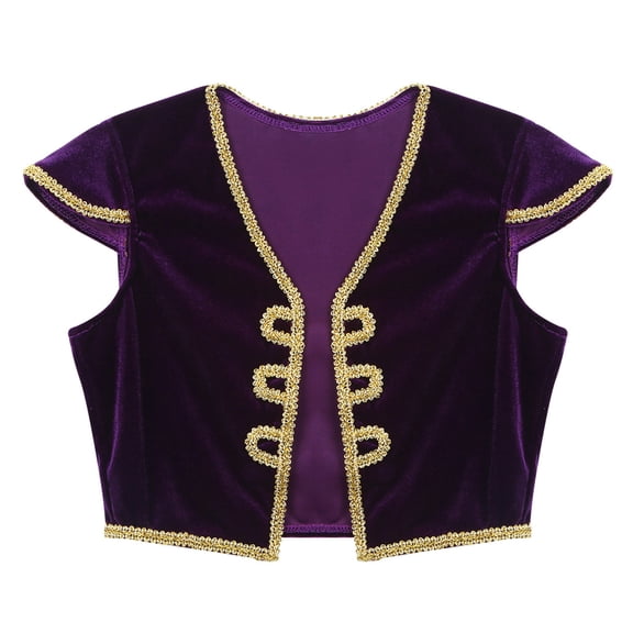 JanJean Kids Boys Arabian Prince Costume Cap Sleeve Fairytale Waistcoat Street Vest Top for Halloween Purple 12