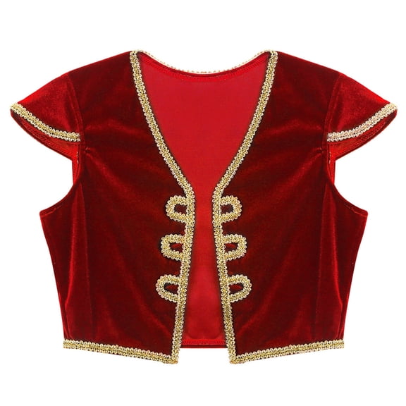 JanJean Kids Boys Arabian Prince Costume Cap Sleeve Fairytale Waistcoat Street Vest Top for Halloween Red 4
