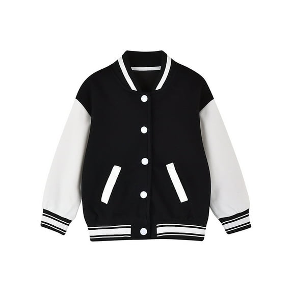 JanJean Kids Boys Girls Baseball Jackets Contrast Color Stand-Collar Varsity Jacket Casual School Black 140