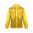 thumbnail image 1 of JanJean Kids Boys Girls Jazz Dance Costume Sequins Long Sleeve Button Down Shirt 70s Disco Party Fance Dress Up Gold 4-5, 1 of 7
