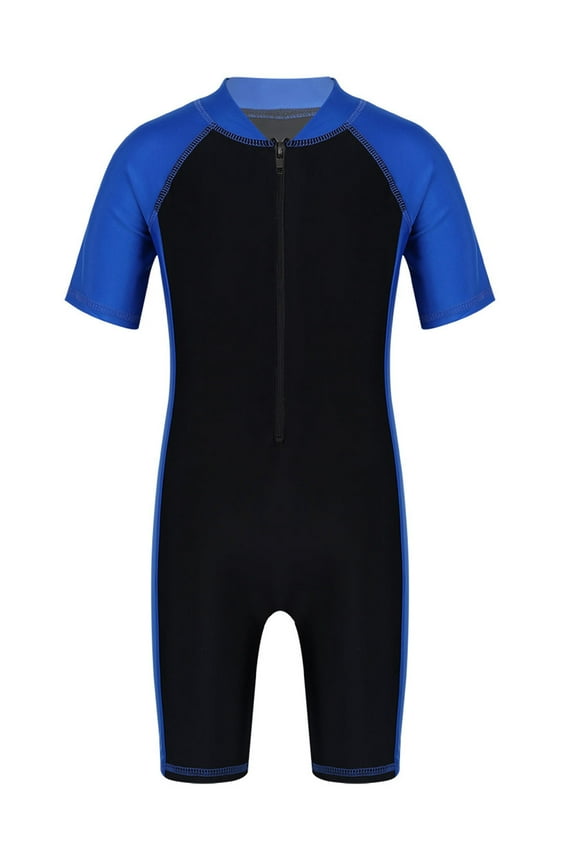 Kids Boys Girls One Pieces Swimsuit Zipper Front Rash Guard Set UPF 50+ Sun Protection Blue&Black 10