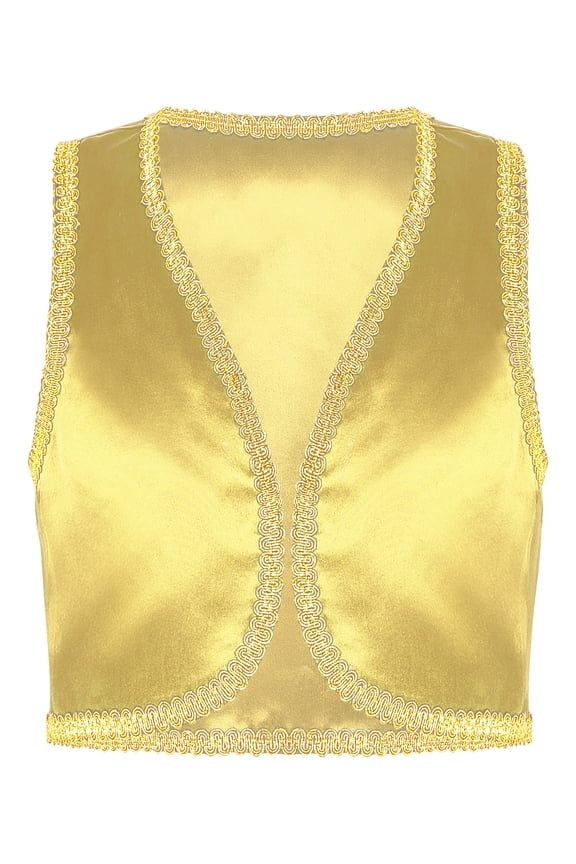 Kids Boys Open Front Vest Fairytale Theme Party Waistcoat Tops Arabian Prince Fancy Dress Up Yellow 16