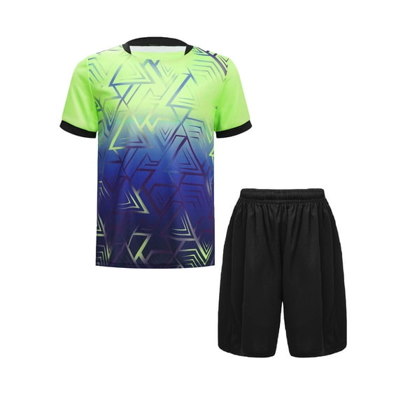 JanJean Kids Boys Soccer Jersey and Shorts Set Athletic T-Shirt Football Team Training Uniforms Fluorescent Green 14
