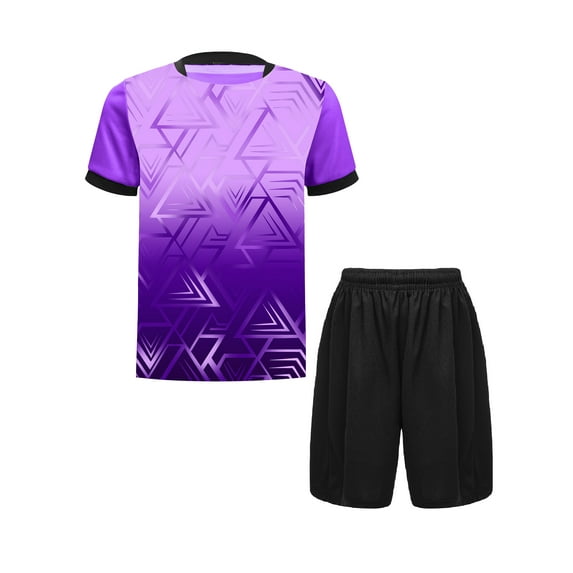 JanJean Kids Boys Soccer Jersey and Shorts Set Athletic T-Shirt Football Team Training Uniforms Purple 4