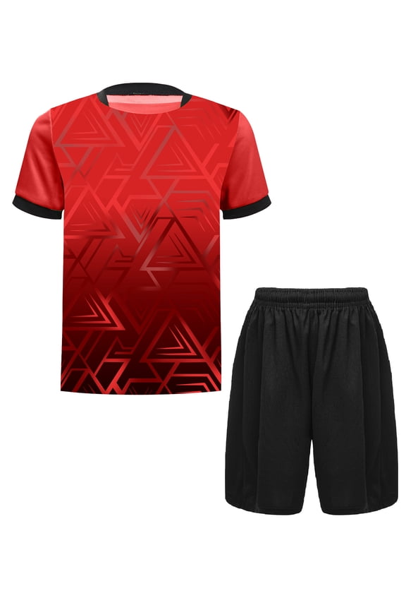 Kids Boys Soccer Jersey and Shorts Set Athletic T-Shirt Football Team Training Uniforms Red 14