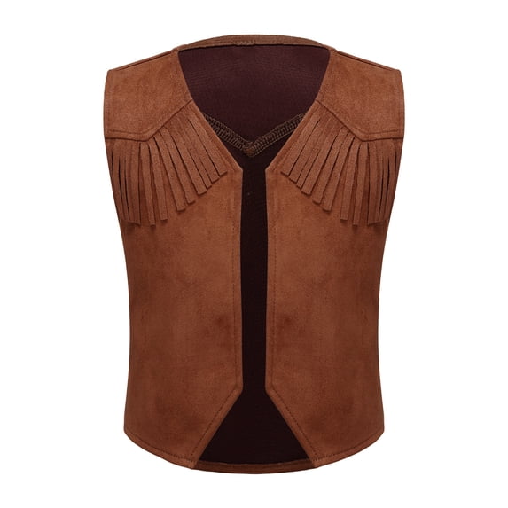 JanJean Kids Boys Western Cowboy Cowgirl Vest Halloween Holiday Carnival Party Dress Up Role Play Brown 8