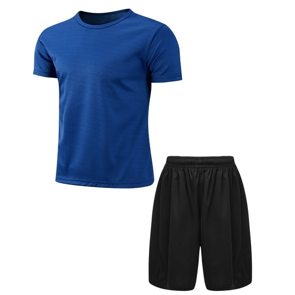JanJean Kids Boys Workout Outfit Football Jersey Basketball Tee Shirts with Mesh Shorts Soccer Royal Blue&Black S