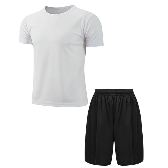 JanJean Kids Boys Workout Outfit Football Jersey Basketball Tee Shirts with Mesh Shorts Soccer White&Black S