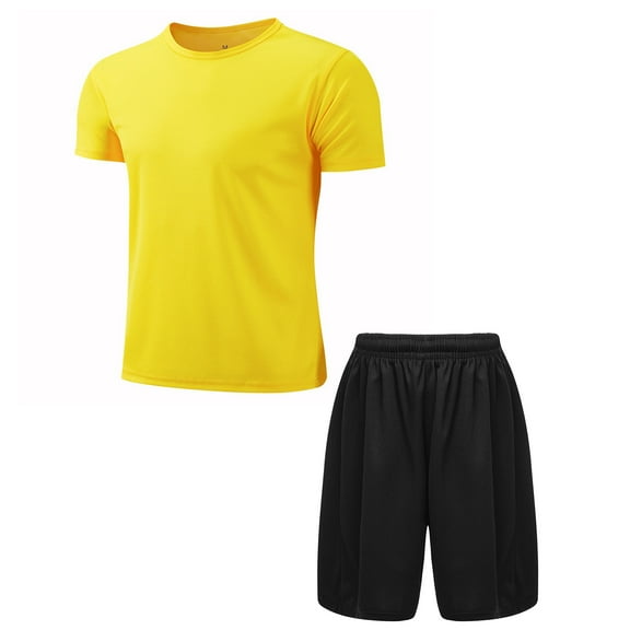 JanJean Kids Boys Workout Outfit Football Jersey Basketball Tee Shirts with Mesh Shorts Soccer Yellow&Black 22