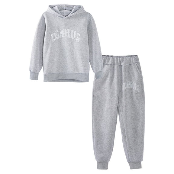 JanJean Kids Boys and Girls 2Piece Athletic Sweat Suit Letter Printed Long Sleeve Hoodie Tops and Gray 120