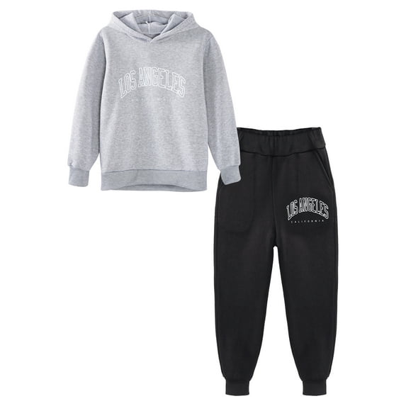 JanJean Kids Boys and Girls 2Piece Athletic Sweat Suit Letter Printed Long Sleeve Hoodie Tops and Gray&Black 100
