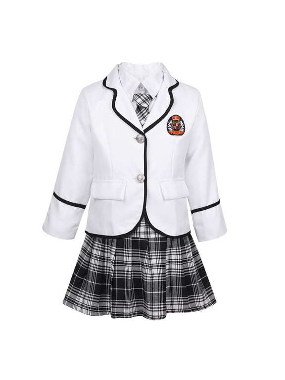 Kids Girls Anime Cosplay Costume British Style School Uniform Long Sleeves Jacket with Shirt White 150