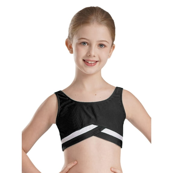 JanJean Kids Girls Athletic Sports Vest Top Soft Crop Cami Sleeveless Shirt Bra Tops Gymnastics Black 16