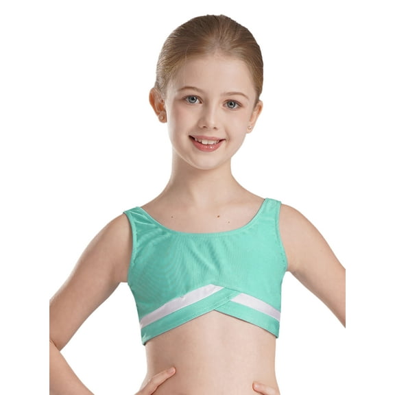JanJean Kids Girls Athletic Sports Vest Top Soft Crop Cami Sleeveless Shirt Bra Tops Gymnastics Blue Green 14