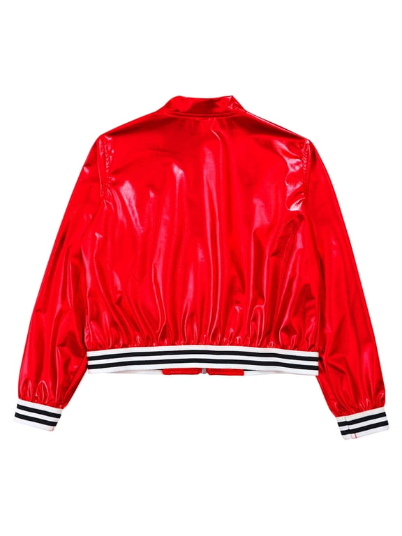 Kids Girls Baseball Jacket Varsity Style Coat Long Sleeves Outerwear Zipper Closure Bomber Red 10