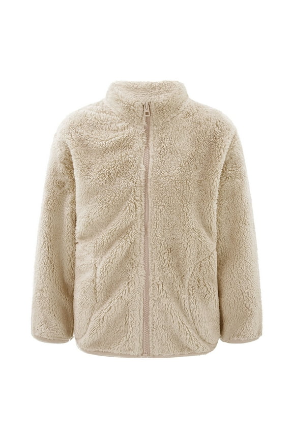 Kids Girls Casual Sherpa Jacket Long Sleeve Outwear Coat Polar Fleece Jacket for Outdoor Khaki 140