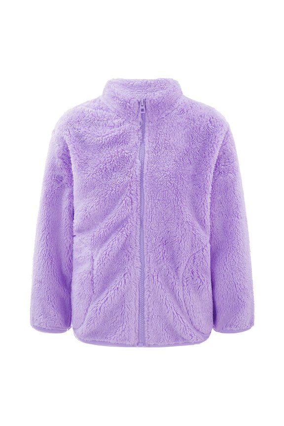 Kids Girls Casual Sherpa Jacket Long Sleeve Outwear Coat Polar Fleece Jacket for Outdoor Purple 120