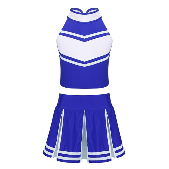 JanJean Kids Girls Cheer leader Costume Cheerleading Uniform Outfit Shell Tank Top with Pleated Skirt Blue&White 16