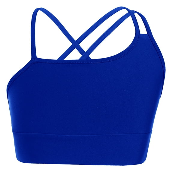 JanJean Kids Girls Criss Cross Camisole Sport Bras Crop Top Sleeveless Gymnastics Dance Yoga T-Shirt Royal Blue 12