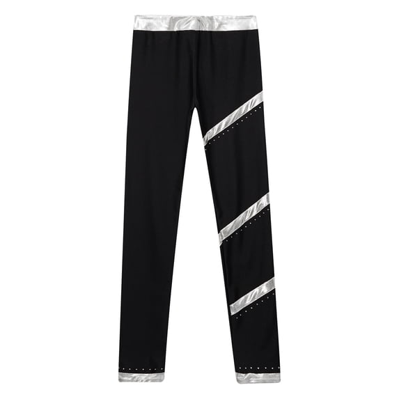 JanJean Kids Girls Figure Skating Criss Cross Pants High Waist Stretchy Ice Skating Leggings Gym Silver 16