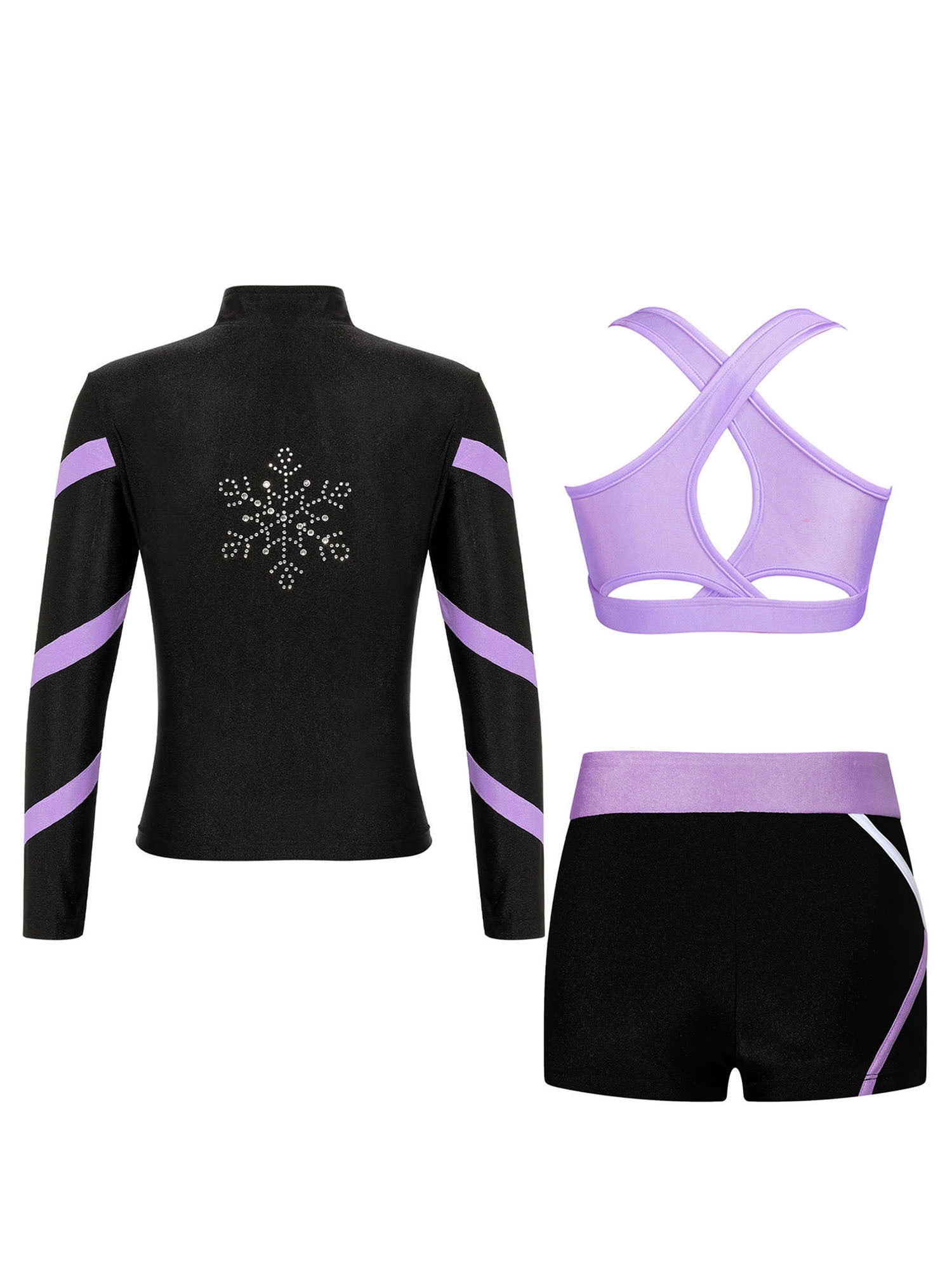 JanJean Girls Long Sleeve Shiny Figure Ice Skating Dress - Ballet Dance Gymnastics Leotard With Rhinestones