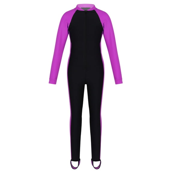 JanJean Kids Girls One Piece Full Body Wetsuit Long Sleeve Rash Guard Swimsuit Rose 8