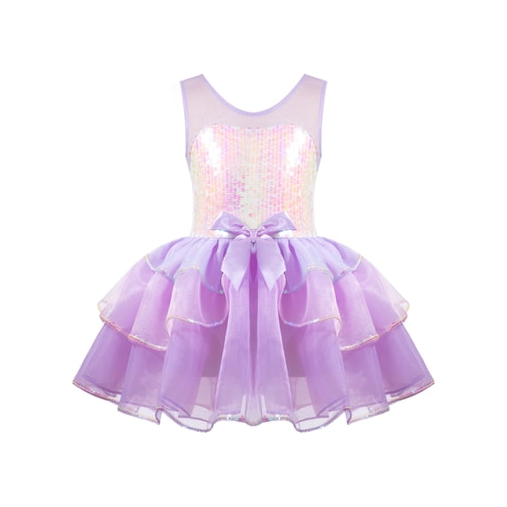 JanJean Kids Girls Sequins Princess Dress Sleeveless Ballet Dance Tutu Dress Skirted Leotard Dance Costume Dancewear Lavender 10