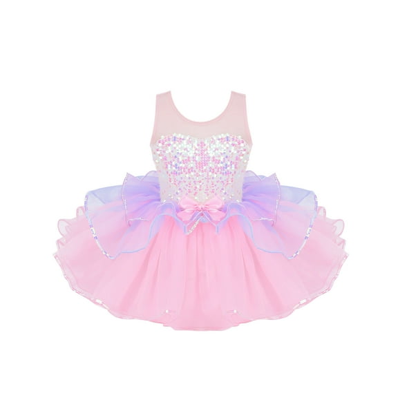 JanJean Kids Girls Sequins Princess Dress Sleeveless Ballet Dance Tutu Dress Skirted Leotard Dance Costume Dancewear Pink 3