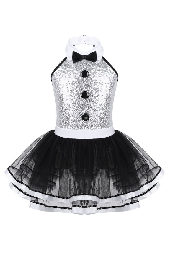 Kids Girls Shiny Ballet Dance Dress Tutu Skirted Leotard Modern Jazz Latin Street Dancing White 4