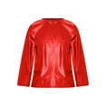 thumbnail image 1 of JanJean Kids Girls Shiny Metallic Dance Shirts Long Sleeve Sparkle T Shirt Hip Hop Jazz Tops Pullover Red 110, 1 of 6