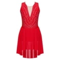 thumbnail image 1 of JanJean Kids Girls Shiny Rhinestone Sleeveless Ballet Lyrical Skating Dance Leotard Dress Irregular Red 14, 1 of 7