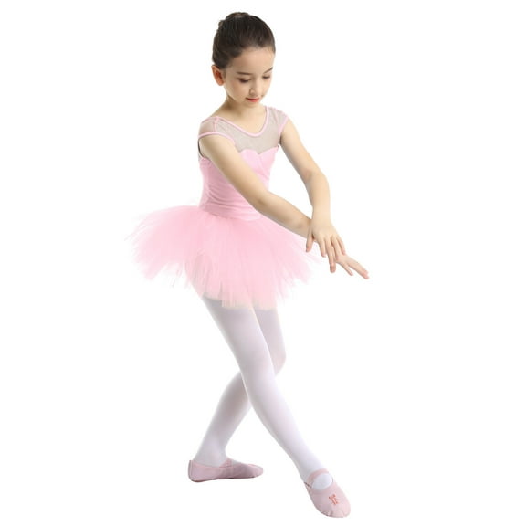 JanJean Kids Girls Sleeveless Mesh Splice Shoulder Straps Ballet Dance Tutu Dress for Stage Pink 4