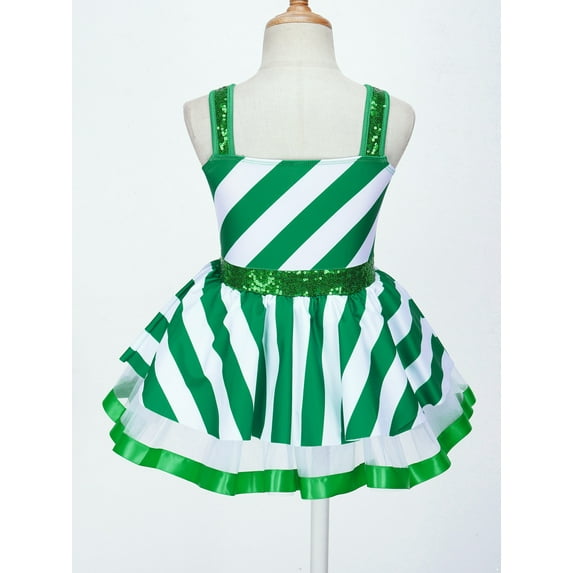 JanJean Kids Girls Sleeveless Sequins Ballet Tutu Dress Figure Ice Skating Dress Christmas Dance Green 16