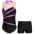 thumbnail image 1 of JanJean Kids Girls Sleeveless Sheer Mesh Patchwork Keyhole Back Gymnastics Dance Leotard with V-front Purple 10, 1 of 5