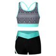 thumbnail image 1 of JanJean Kids Girls Sport Dance Outfit Sleeveless U Neck Crop Top with Patchwork Shorts Gymnastic Geometric Black 16, 1 of 7