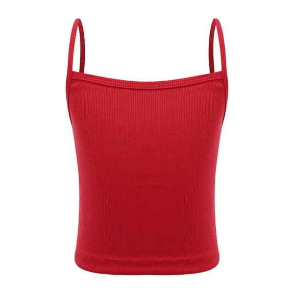 JanJean Kids Girls Sports Bras Cami Crop Tops Spaghetti Straps Ribbed Knit Vest Workout Undershirts Athletic Tank Top Shirts Red M/小码