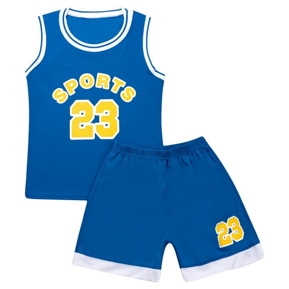 JanJean Kids Girls and Boys Unisex Football Basketball Training Outfits Sports Tank Tops and Shorts Blue 120