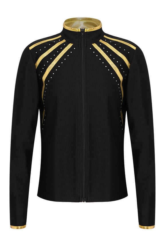Kids Gymnastics Jacket Ice Skating Zip Up Sweatshirt Girls Shiny Metallic Coat Dance Outwear Gold 8