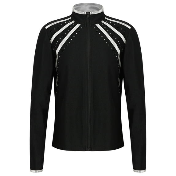JanJean Kids Gymnastics Jacket Ice Skating Zip Up Sweatshirt Girls Shiny Metallic Coat Dance Outwear Silver 12
